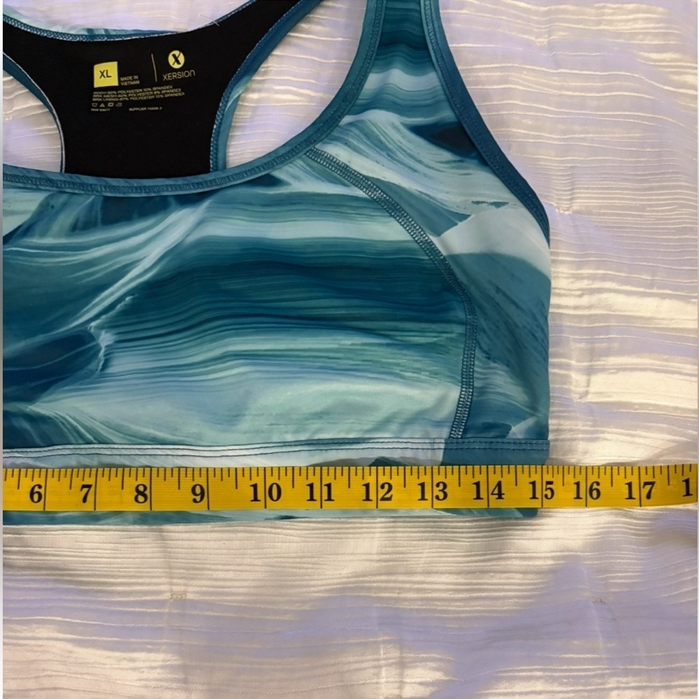 EXERSION Sports Bra BLUE/WHITE Marbled Pattern Fabric Size XL Polyester Spandex - Picture 5 of 7